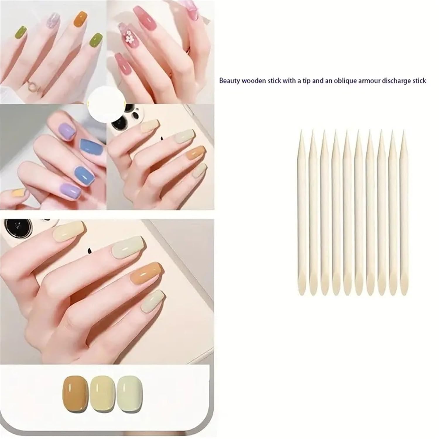 1000PCS Cuticle Pusher Remover Nail Art Tools Orange Wood Sticks Rhinestones Picker Bead Pusher Manicure Pedicure Care | 95mm