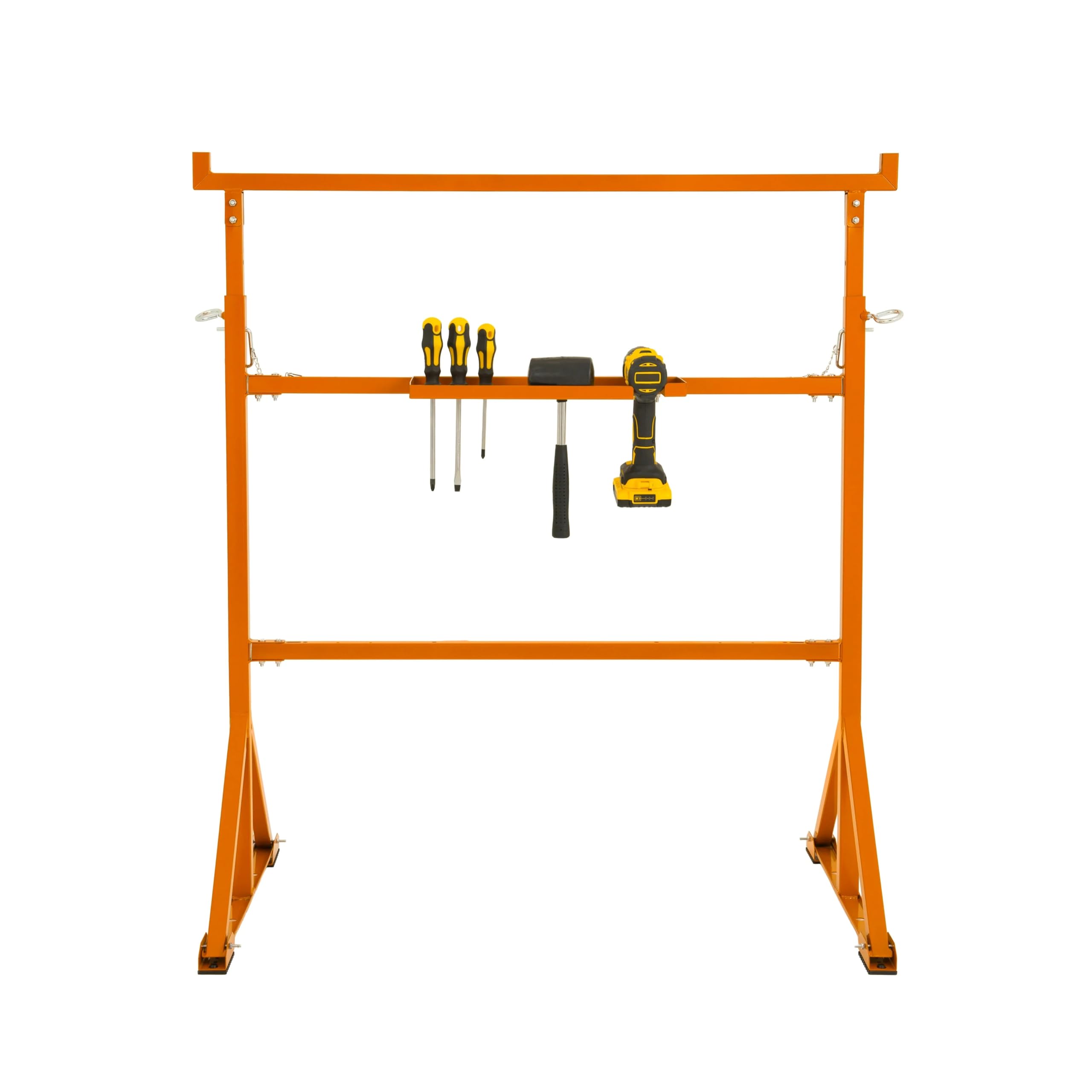 Caballete de Obra 1 Unidad Regulable 200 kg – Soporte de Trabajo Profesional con Bandeja Portaherramientas y Ganchos, Altura Ajustable 9 Posiciones, Acero Resistente para Taller y Bricolaje