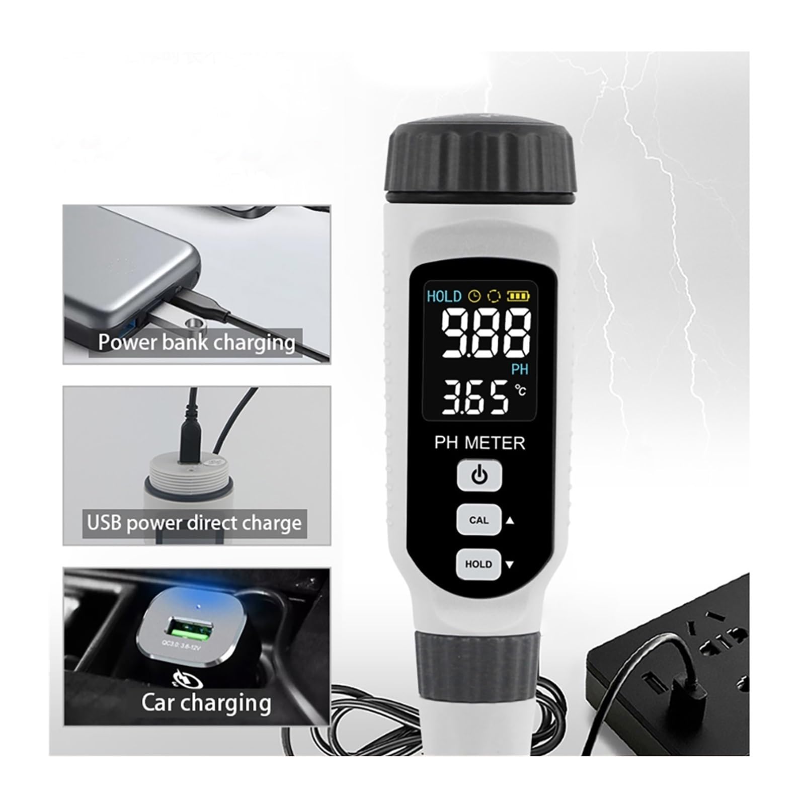 Kit per l'analisi dell'Acqua, Misuratore di PH Portatile a Penna, Tester qualità Acqua, acidometro for Acquario, Include Batteria al Litio da 3,7 V