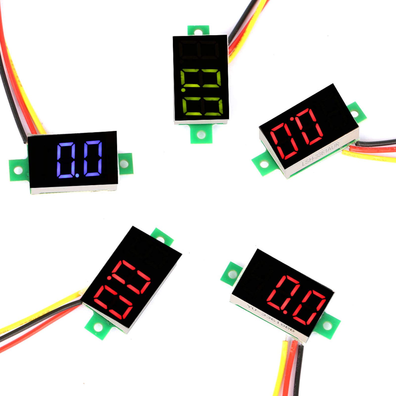 5pcs LED Volt Meter, DC 0-100V Three Wire Voltmeter Panel for Voltage Monitor
