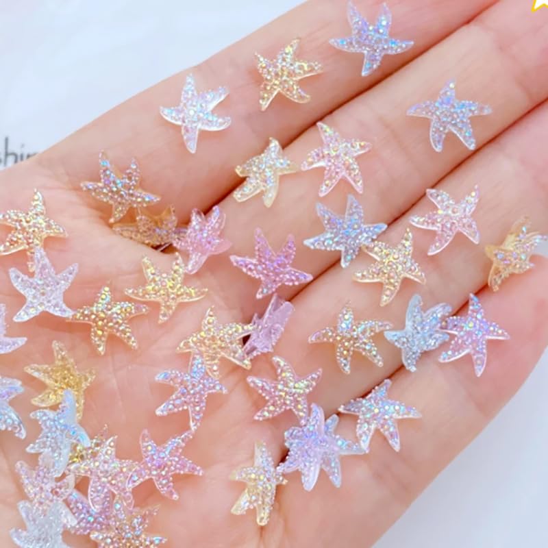 50pcs Starfish Nail Charms Fresh Summer Colorful Starfish Nail Art Charms Cute Mini Starfish Resin Nail Rhinestones Summer Beach Nails Supplies for Women Girls Pentagonal Shape Nail Accessories, pink