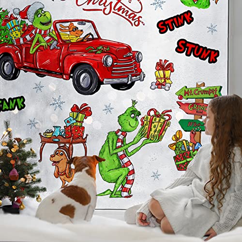 Mfault 2023 New Year Merry Christmas Funny Window Clings 9 Sheets, Xmas Max Dog Car Wall Glass Stickers Decal Holiday Decoration, Winter Gift Kids Room Home Kitchen Decor #TOP19