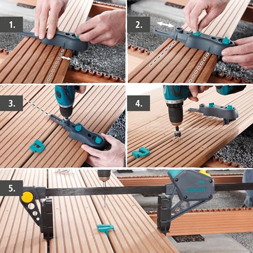 wolfcraft Terrassenbau-Set - 11-teiliges Werkzeug Komplett-Set für eine schnelle und präzise Terrassenmontage - Ideal für Heim- & Handwerker - 6988000