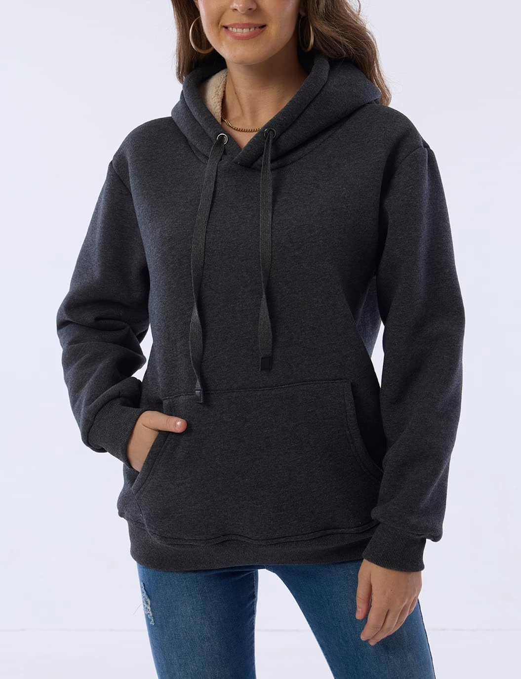 Womens Winter Hoodies Warm Fleece Sherpa Lined Pullover Hooded Sweatshirt - Image 4