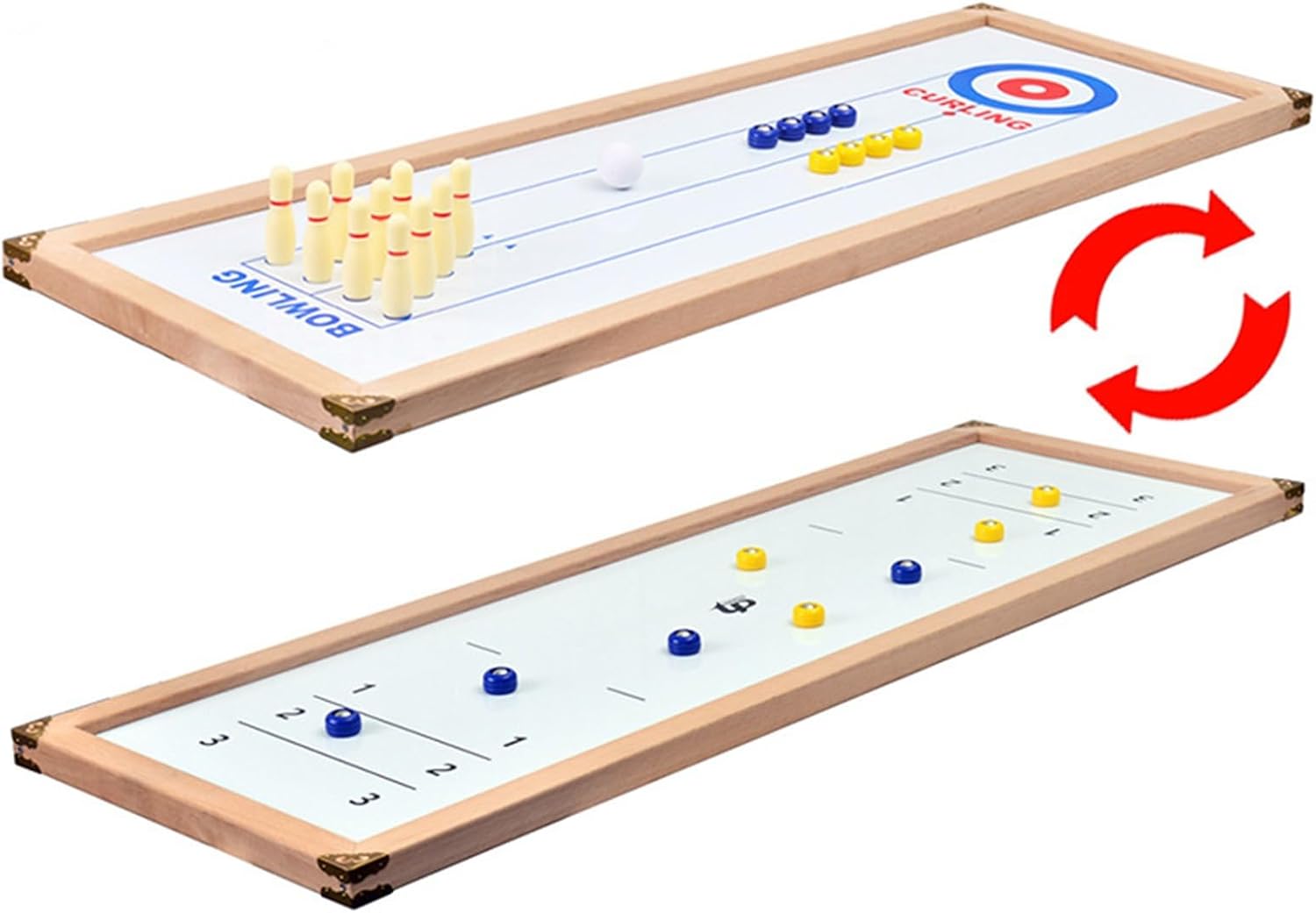 3in1 Wood Shuffleboard, Tabletop Curling Game Board Set