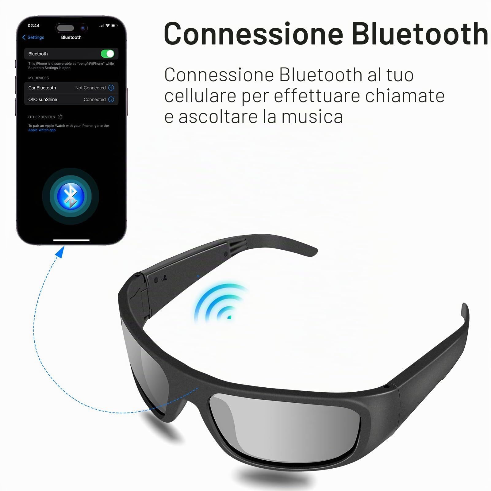 OhO sunshine Impermeabile Bluetooth occhiali da sole con lenti polarizzate UV400 protezione sicurezza wireless Open Ear, unisex design auricolare