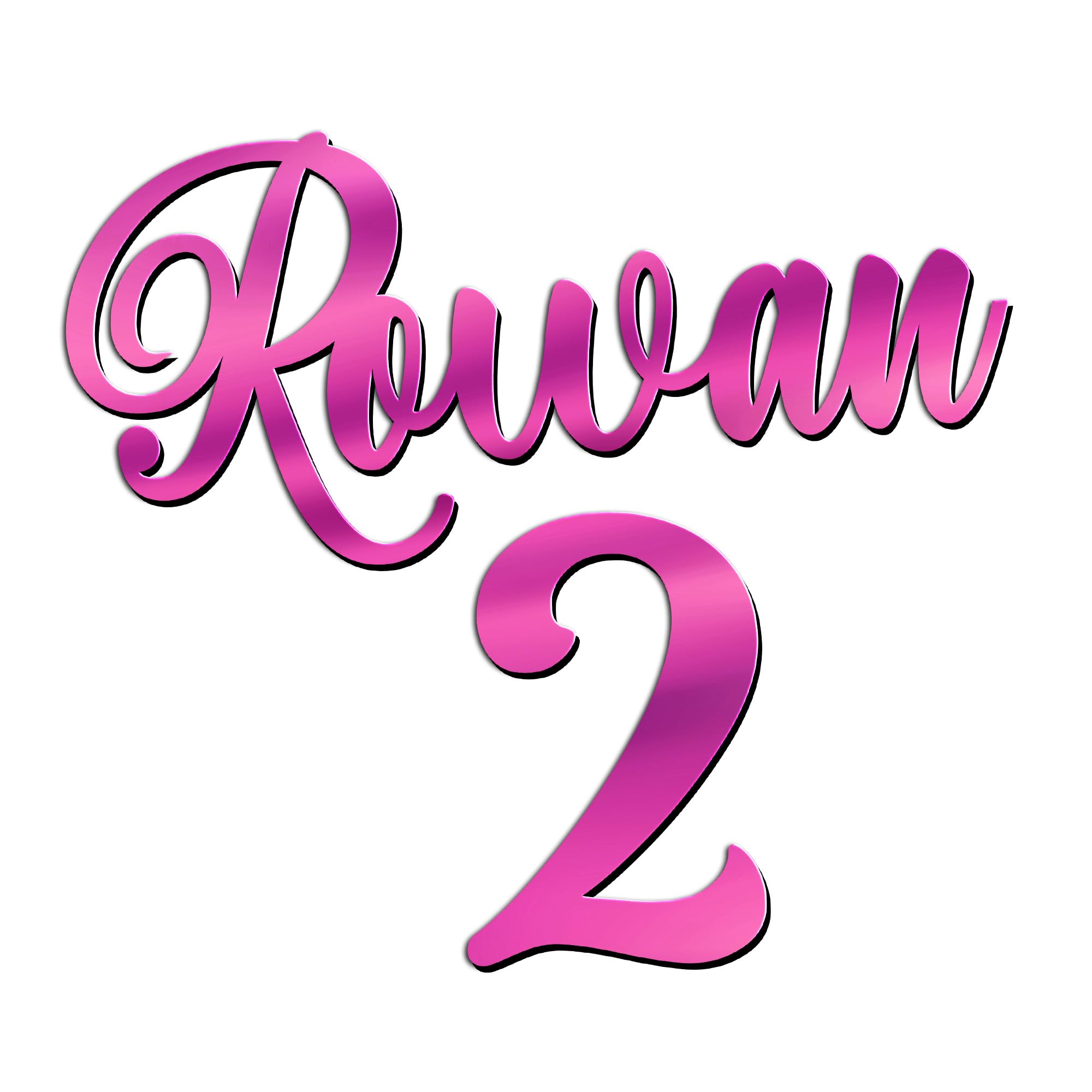 World of Sparkles | "Rowan 2" Personalized Name & Number Celebration Cake Name Charm Acrylic 3mm Thick and Classy - 3" 4" 5" 6" (Pink Mirror) 4inch