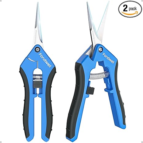 Fondwell 6.5" Pruning Shears Trimming Scissors: 2 Pack of Small Garden Snips with Micro Tip - Plant Clippers of High Cutting Efficiency