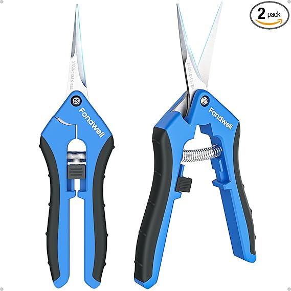 Fondwell 6.5" Pruning Shears Trimming Scissors: 2 Pack of Small Garden Snips with Micro Tip - Plant Clippers of High Cutting Efficiency