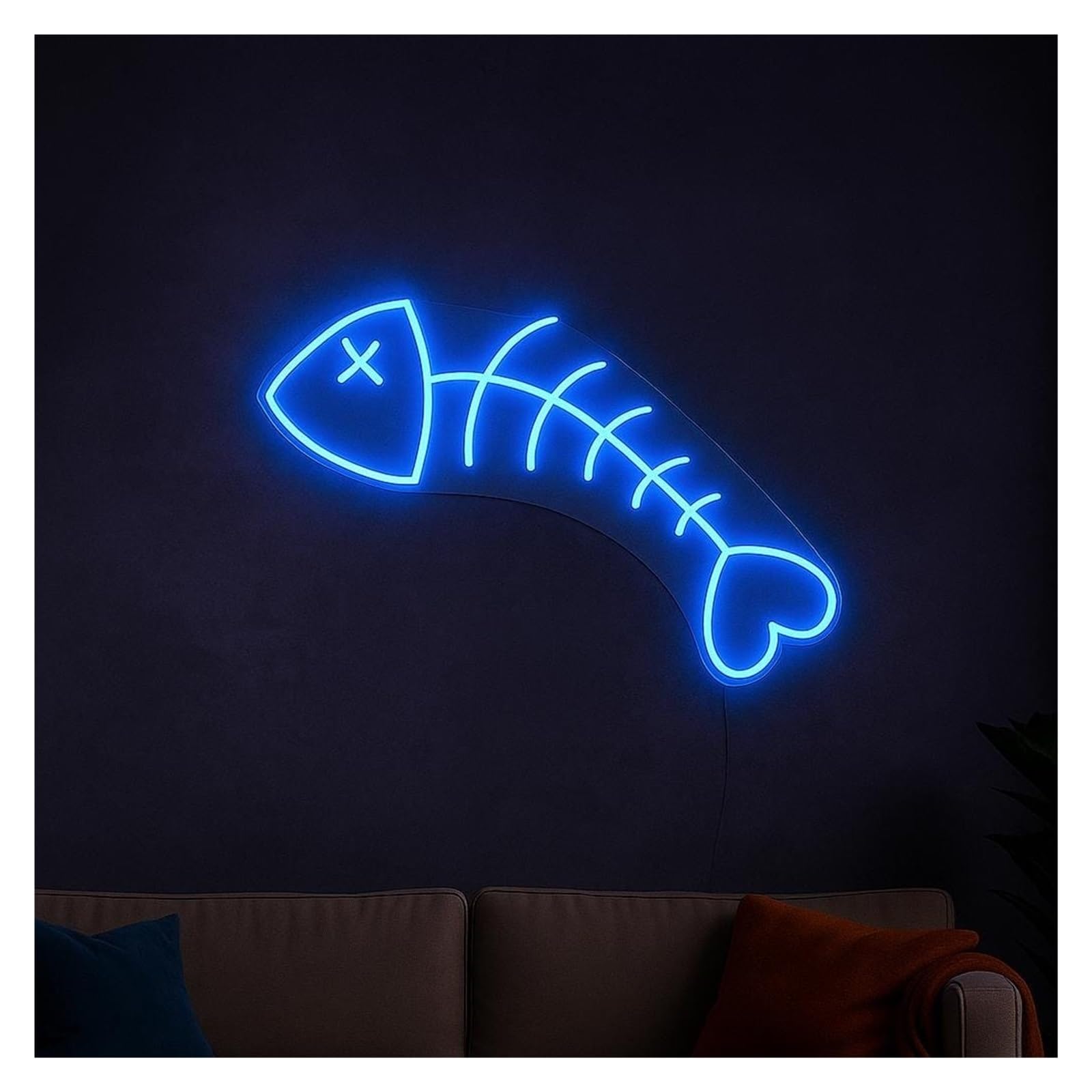 Shouxi C Sign Lamp Fishbone Neon Sign, Suitable For Living Room, Bar Decor With Dimmable 51Cm