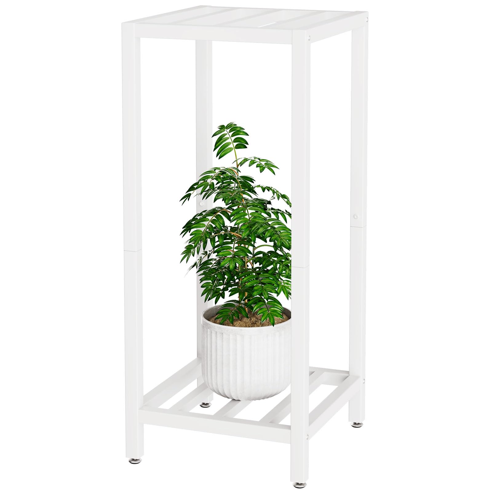 IBUYKE 30 Inch Tall Plant Stand Indoor, 2 Tier Metal Corner Plant Stand, Modern Square Plant Shelf Flower Stand for Living Room Patio Balcony Garden, White TMJ070W