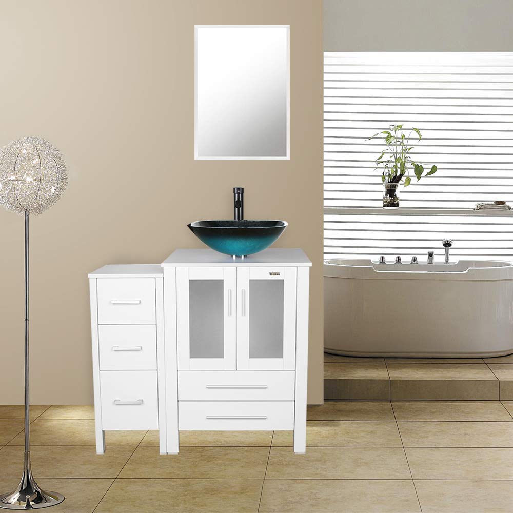 Buy 36" White Bathroom Vanity and Sink Combo with Mirror,0.5" Tempered