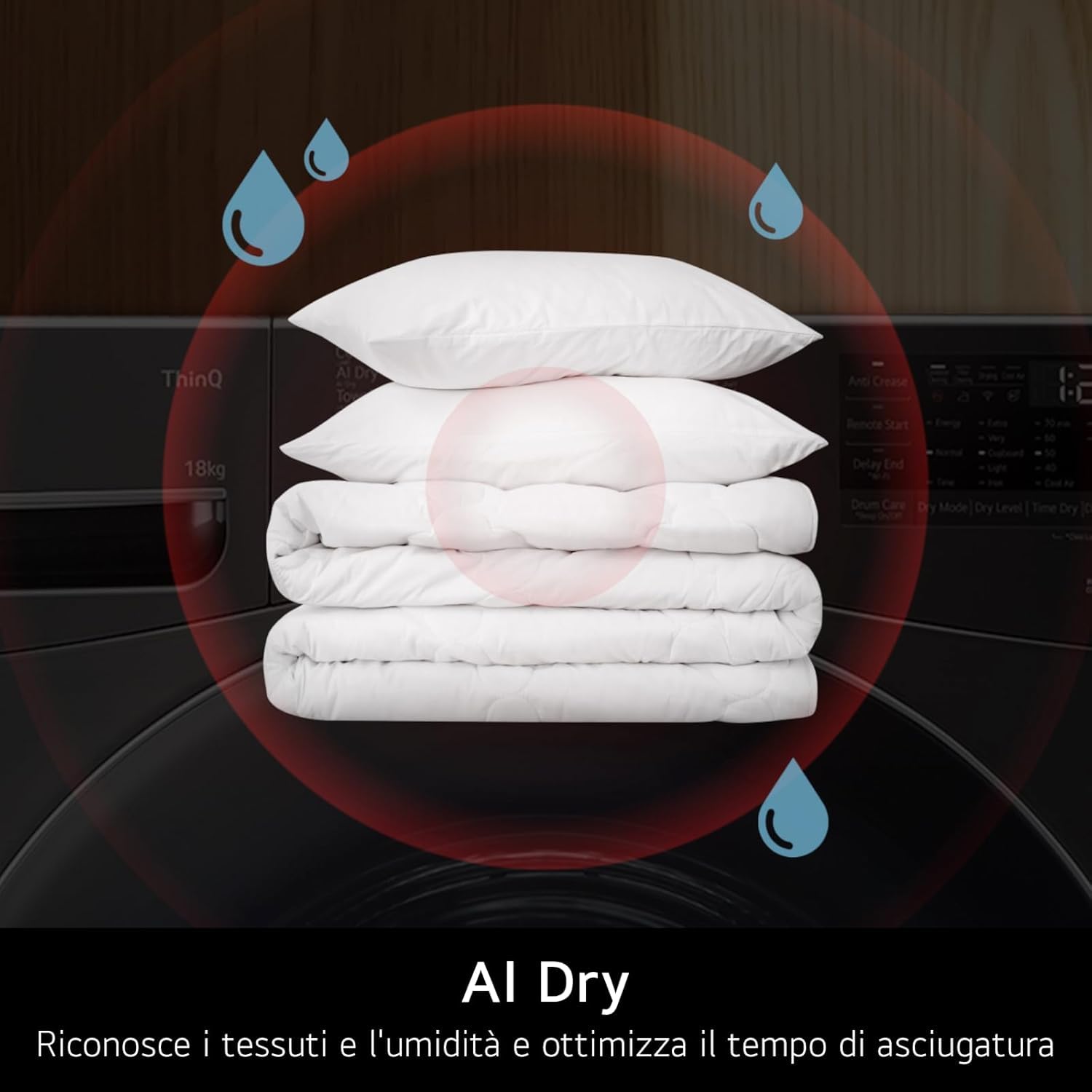 LG RH18U8AVCW Asciugatrice Smart 18kg, Classe A+++, Pompa di Calore DUAL Inverter, Motore Direct Drive, Intelligenza Artificiale AI Dry, Condensatore Autopulente, Wi-Fi, Serie U8, Bianca
