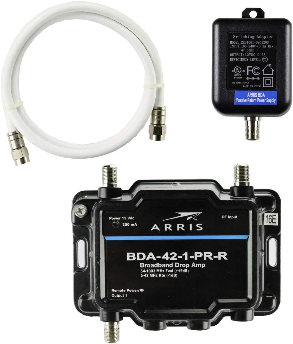 Arris 1-Port Cable, Modem, TV, OTA, HDTV Amplifier Signal Booster with Passive Return and Coax Cable Kit