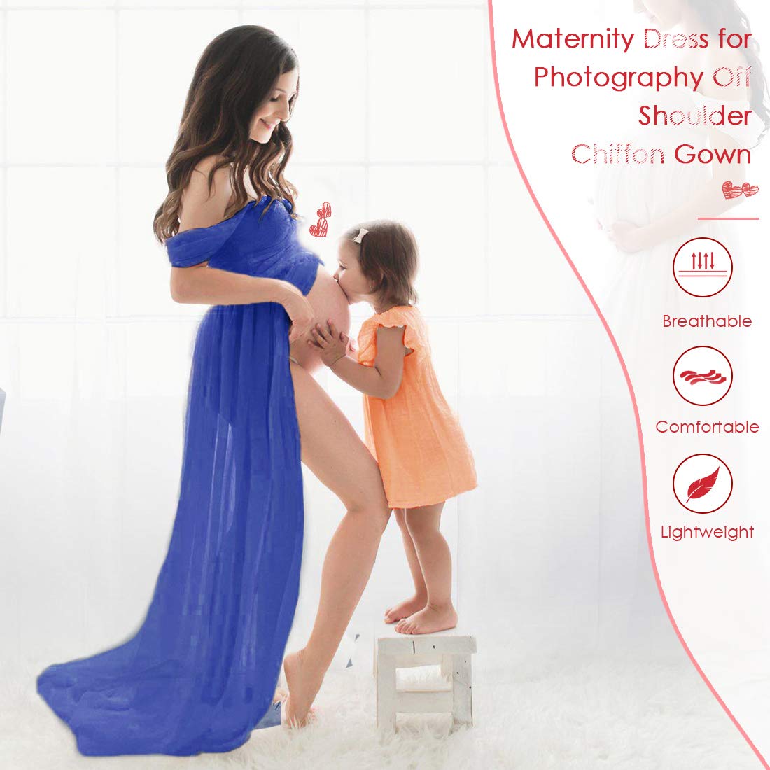 FEOYA - Vestito Premaman Abiti Estivi Gonne Fotografiche Maternità Puntelli Top A Tubo Chiffon Traspirante