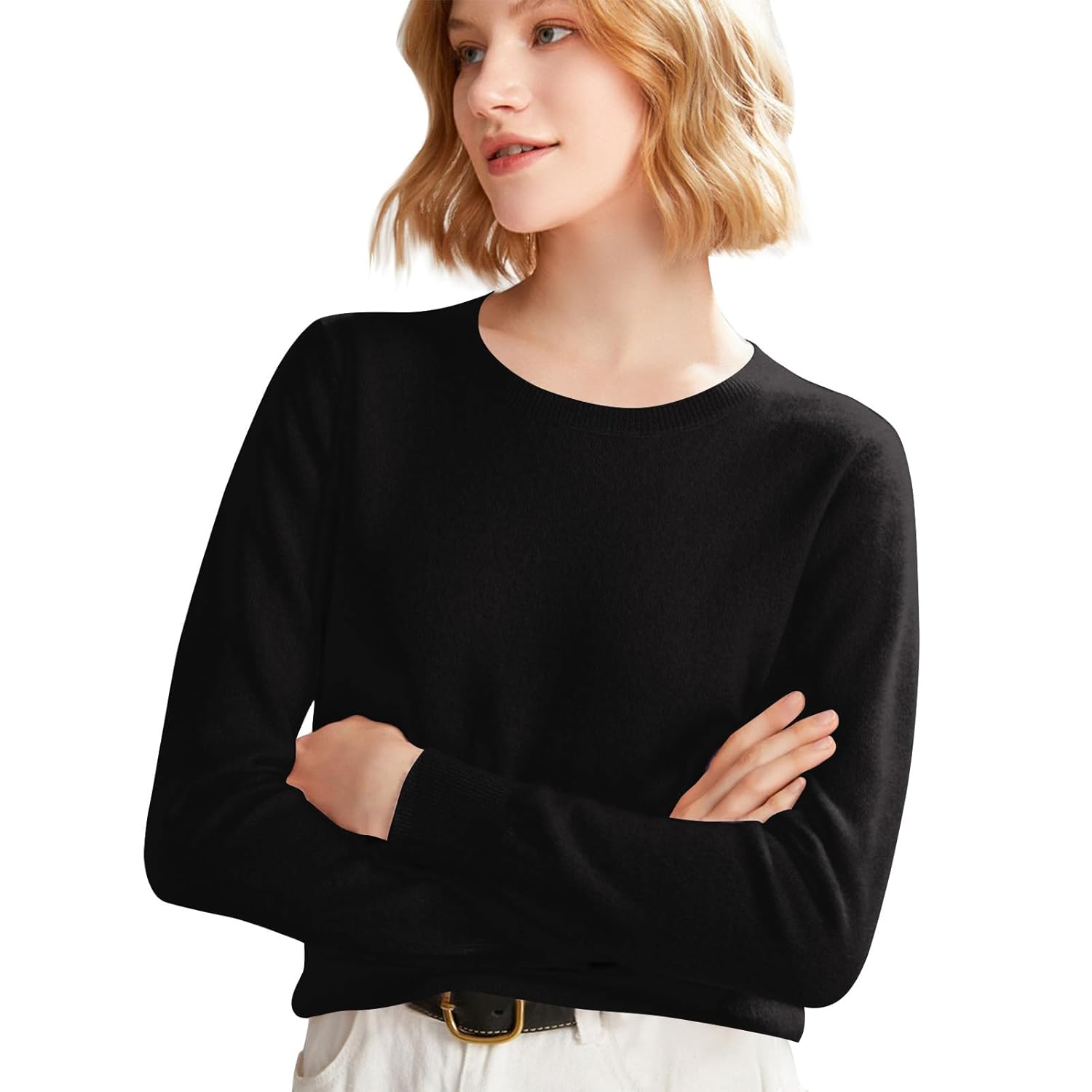 Cashmere Sweaters for Women Trendy Knit Cozy Crew Neck Sweater Long Sleeve Pullover Sweater Casual Fall Winter Tops