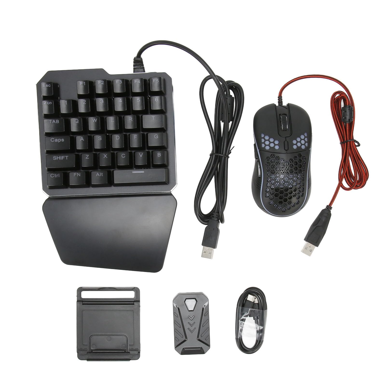 FAUOSWUK Paquete Combinado de Juegos Móviles 4 en 1, Conversor de Teclado y Ratón con Ratón para Juegos y Soporte Ajustable para Teléfono, para de
