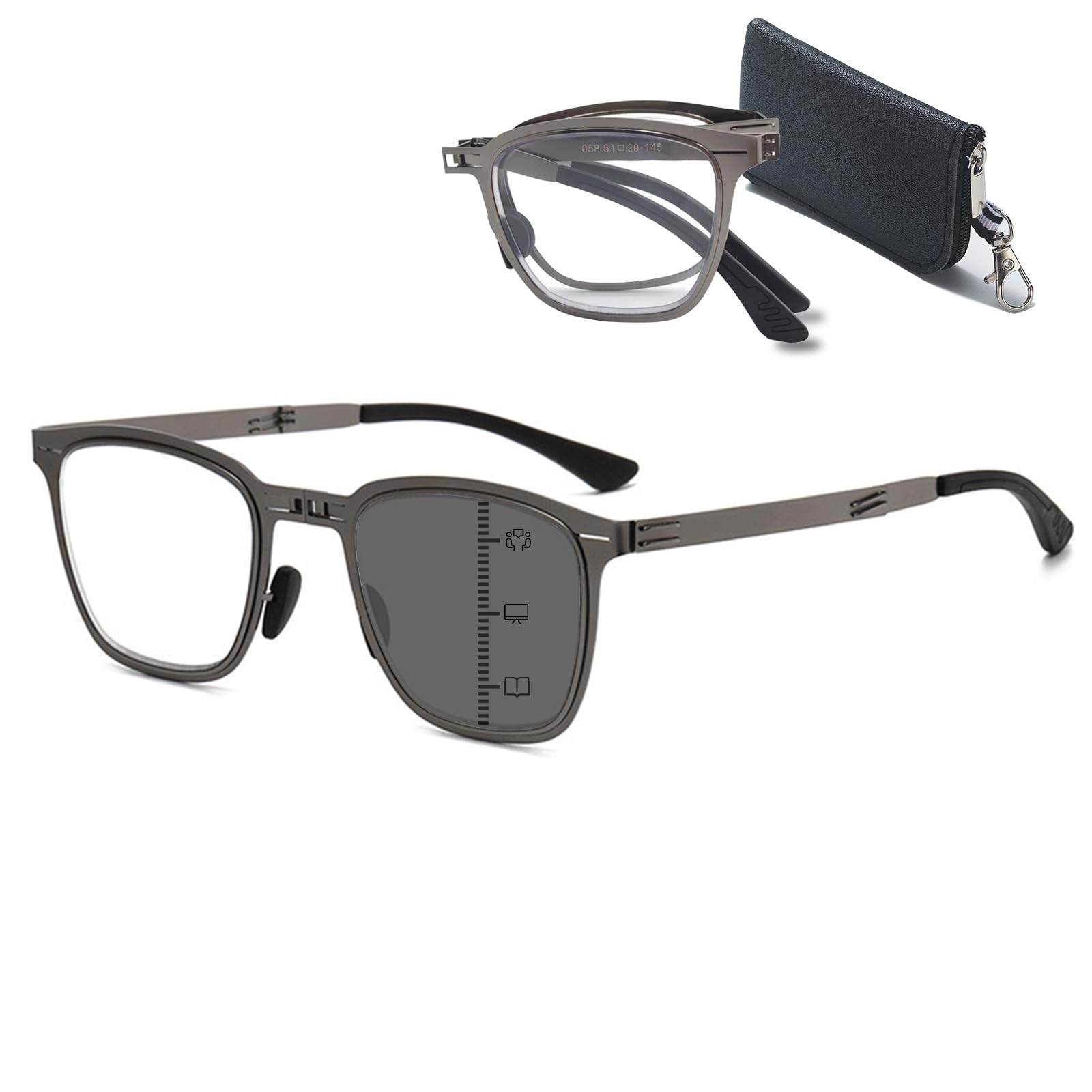 GHDBFMB Mens Folding Photochromic Progressive Reading Glasses Blue Light Blocking Metal Foldable Multifocal Readers No-Line