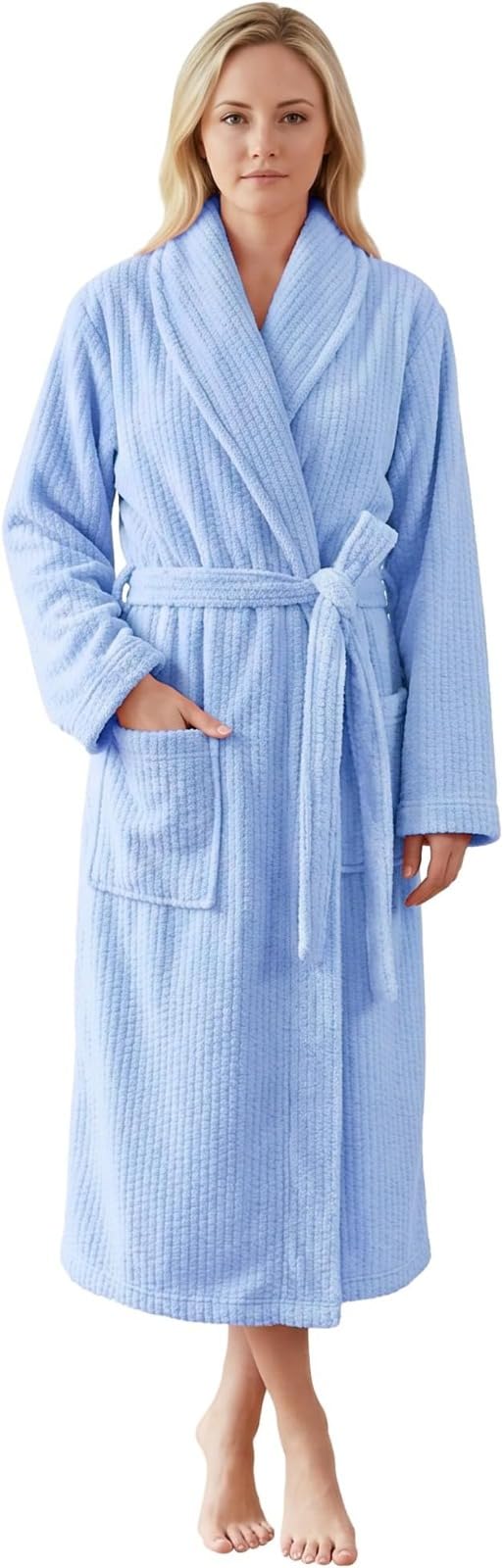 Unisex Cotton Bathrobe with Shawl Collar | Soft & Absorbent Terry Robe | 2 Front Pockets | Adjustable Waist Tie Closure | Comfortable Spa & Hotel Style for Men & Women-image-33