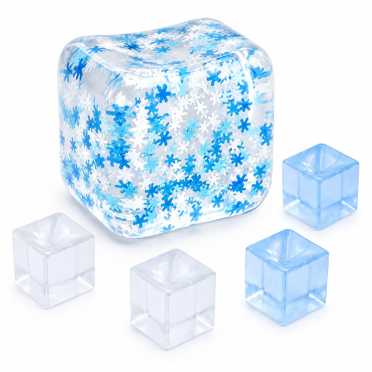 5Pcs Squishy Cube, Soft Snowflake Ice Cube for Desk & Travel