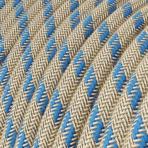 CA Creative Cables Natural & Blue Linen Stripe Covered Round Electric Cable - RD55-150ft, 3 x 18 AWG