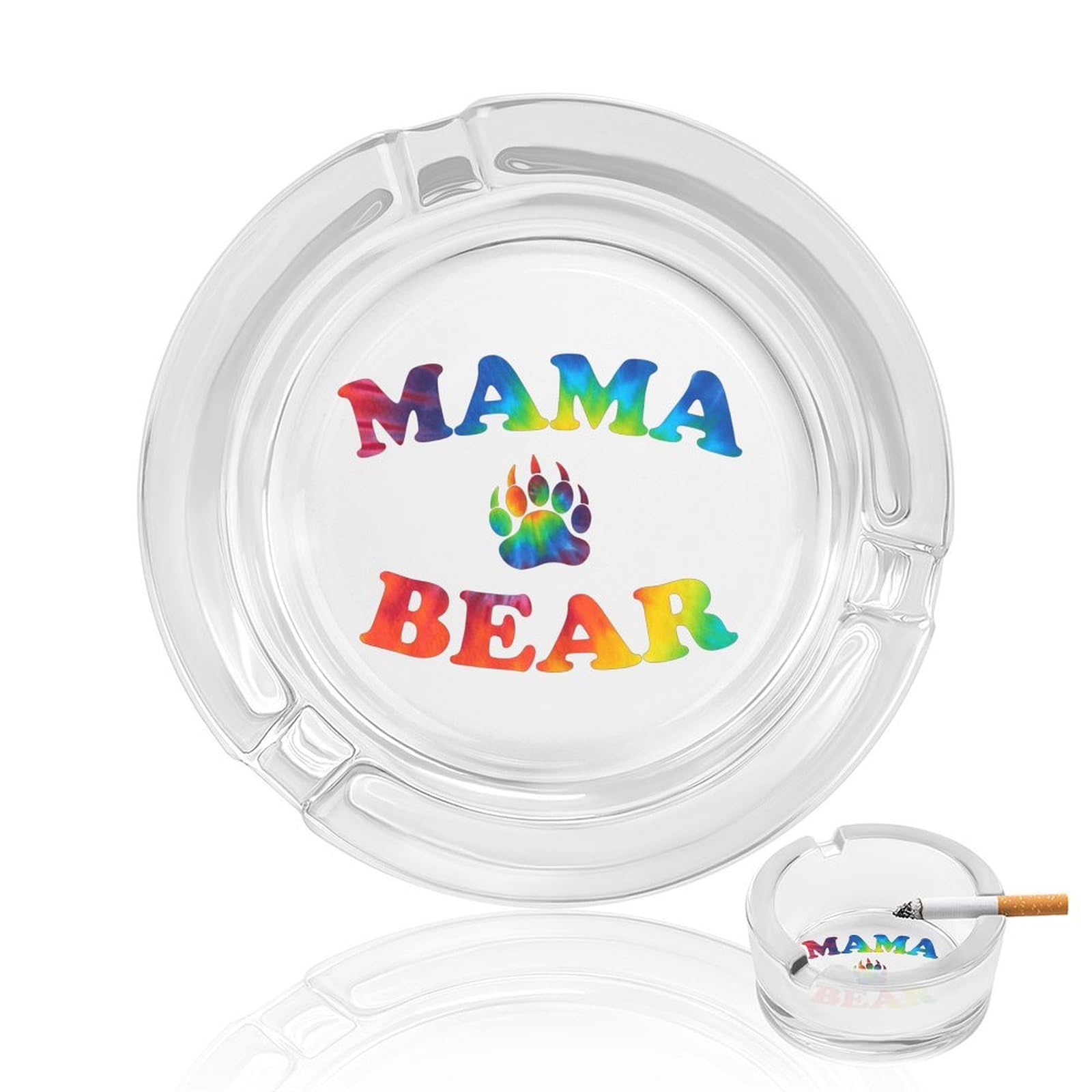 Mamas-Bear Tie-dye Ashtray Portable Round Glass Outdoor Ash Tray for Home Office Garden Pub