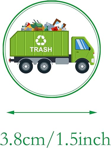 Miniatura 2 de Oringaga 500 decoraciones de camión de basura para fiestas, rollo de reciclaje, calcomanías temáticas de camiones de basura, cumpleaños, baby