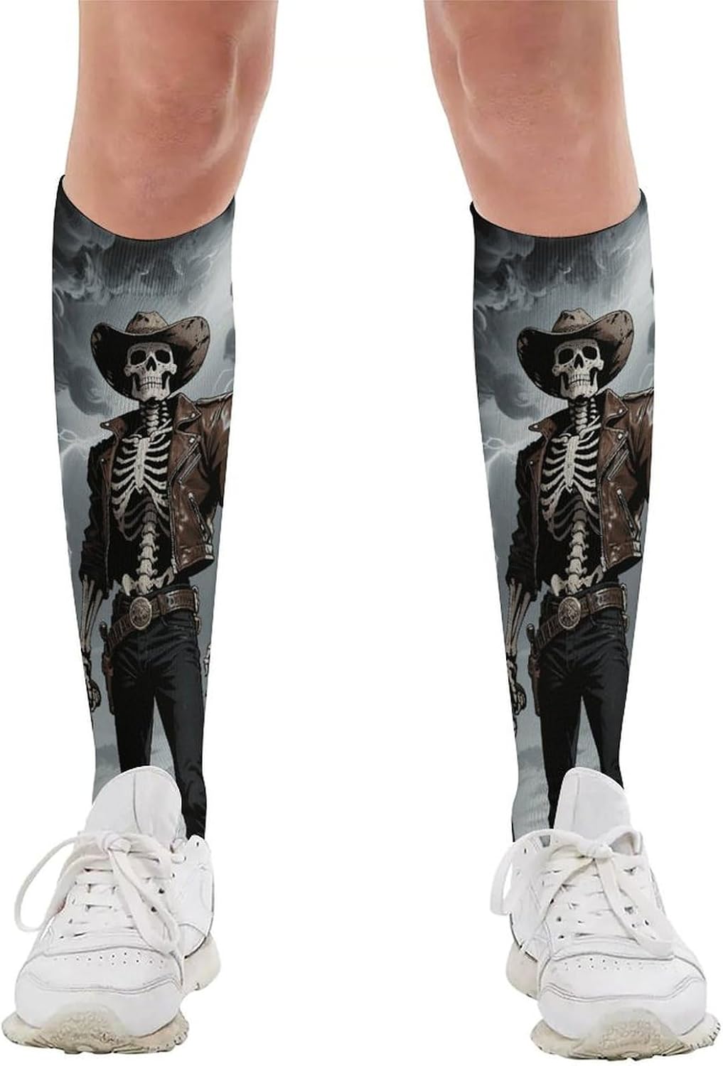 Skull Skeleton Knee High Soccer Socks Moisture Wicking