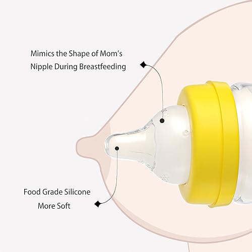 Miniatura 4 de YOHKOH Biberones de vidrio con tetina de flujo lento, biberones anti-cólicos para recién nacidos de 0+ meses, biberón de cuello ancho, transparente