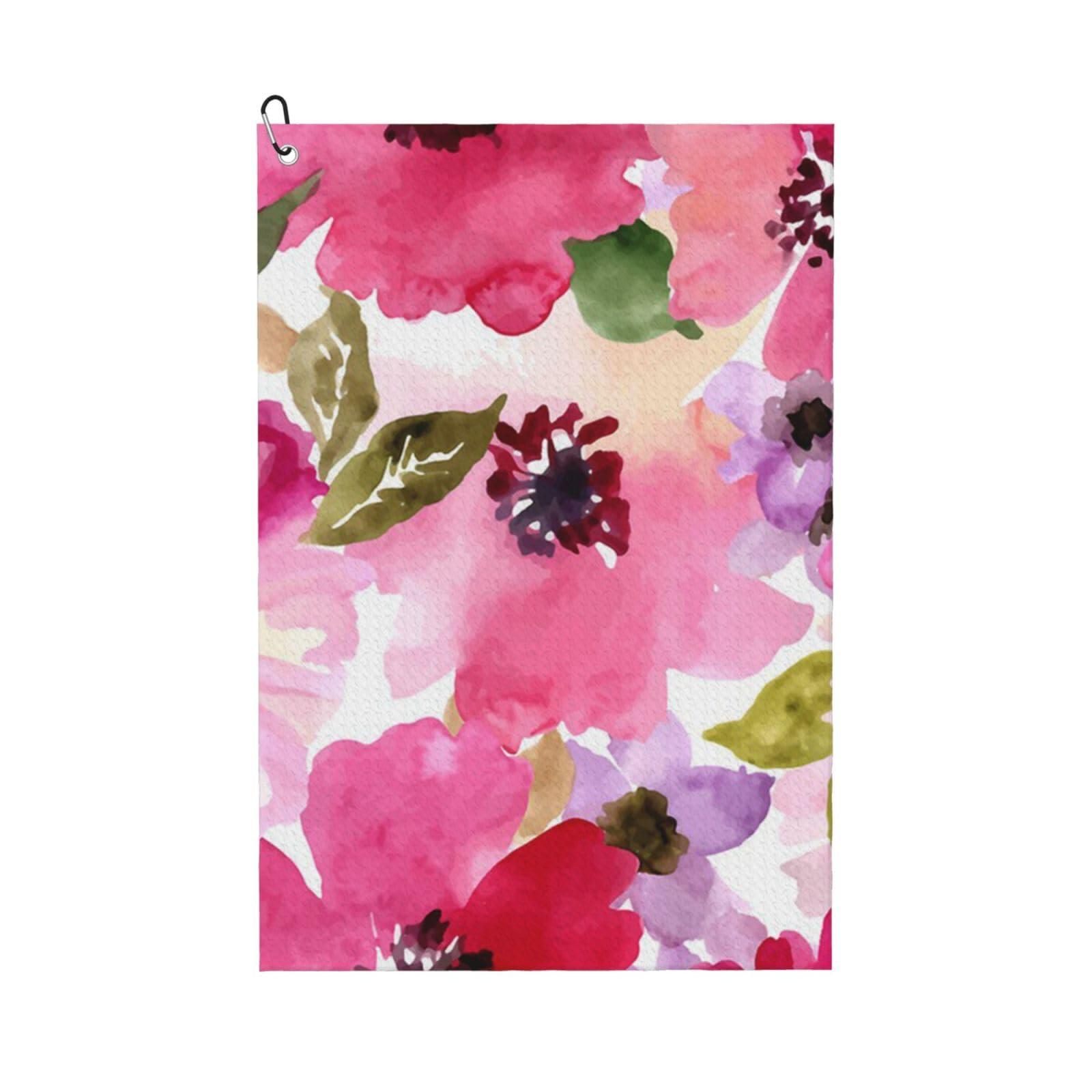 Hnnkloy Watercolor Flowers Pink Fuchsia, 16x24 in Portable Waffle Golf Towels with Carabiner Clip for Golf Bag
