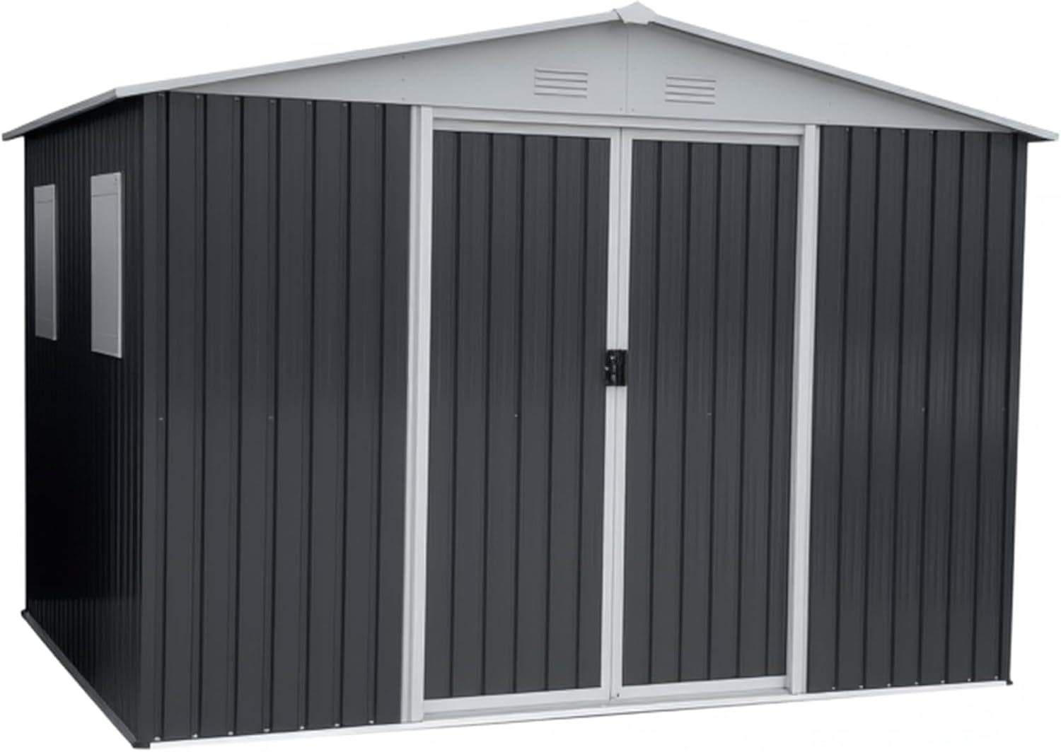 Front view of the LINKHOO 12x10 FT Outdoor Storage Shed with closed sliding doors