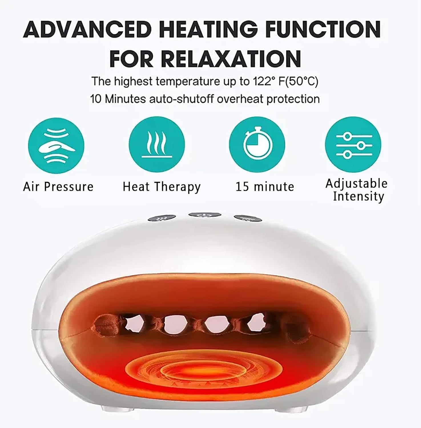 Masajeador De Mano con Compresión, Inalámbrico, con 3 Niveles De Compresión, Calor Y Vibración, Recargable por USB, para Aliviar Dolores Musculares Y Artríticos, del Túnel Carpiano., White