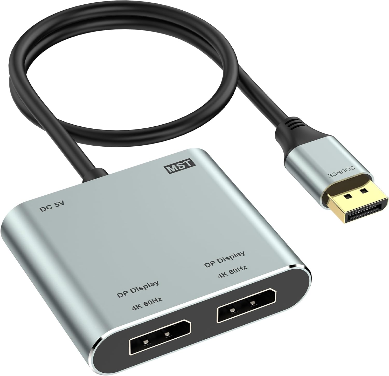 DisplayPort to Dual DisplayPort Splitter Adapter, 4K@60Hz Display Port Splitter Extended Display for Dual Monitors, DP1.4 Splitter 1 in 2 Out, DisplayPort MST Hub for PC, NVIDIA, AMD Graphic Card