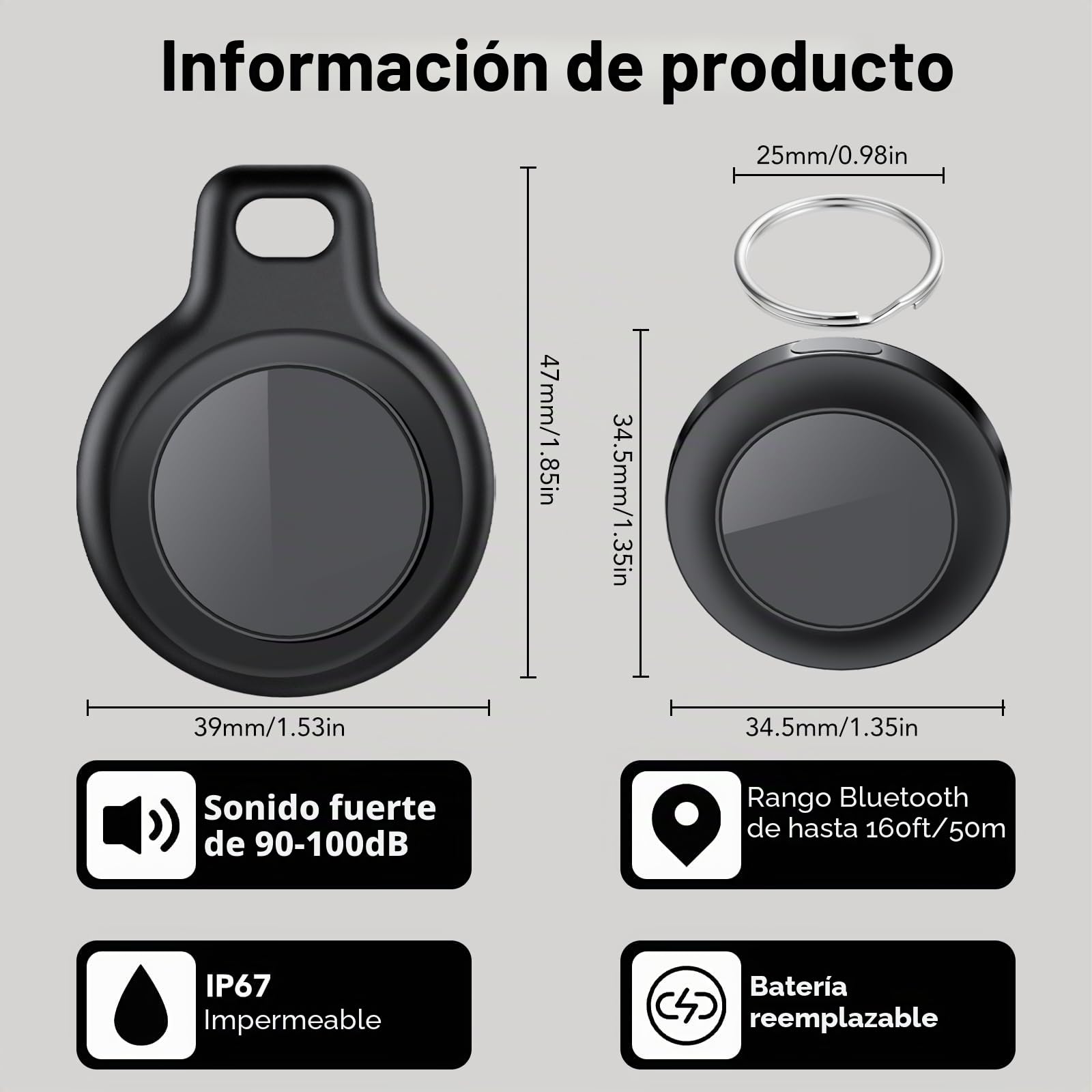 Smart Air Tracker Tag 4 Pack, Mini Localizador de Objetos Bluetooth con Buscar Apple (sólo iOS), IP67 Impermeable, Batería Reemplazable, Llaves/Coche/Cartera/Equipaje