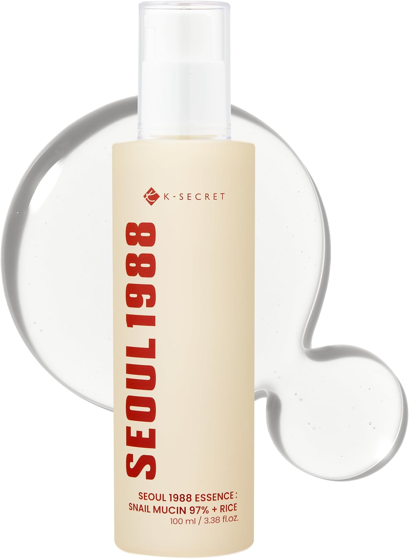 K-SECRET SEOUL 1988 Snail Mucin 97% Essence – Concentrated Yet Lightweight Formula Infused with 97% Snail Mucin | Soothing & Fast-Absorption Facial Serum | Korean Skincare, 100ml / 3.38 fl oz