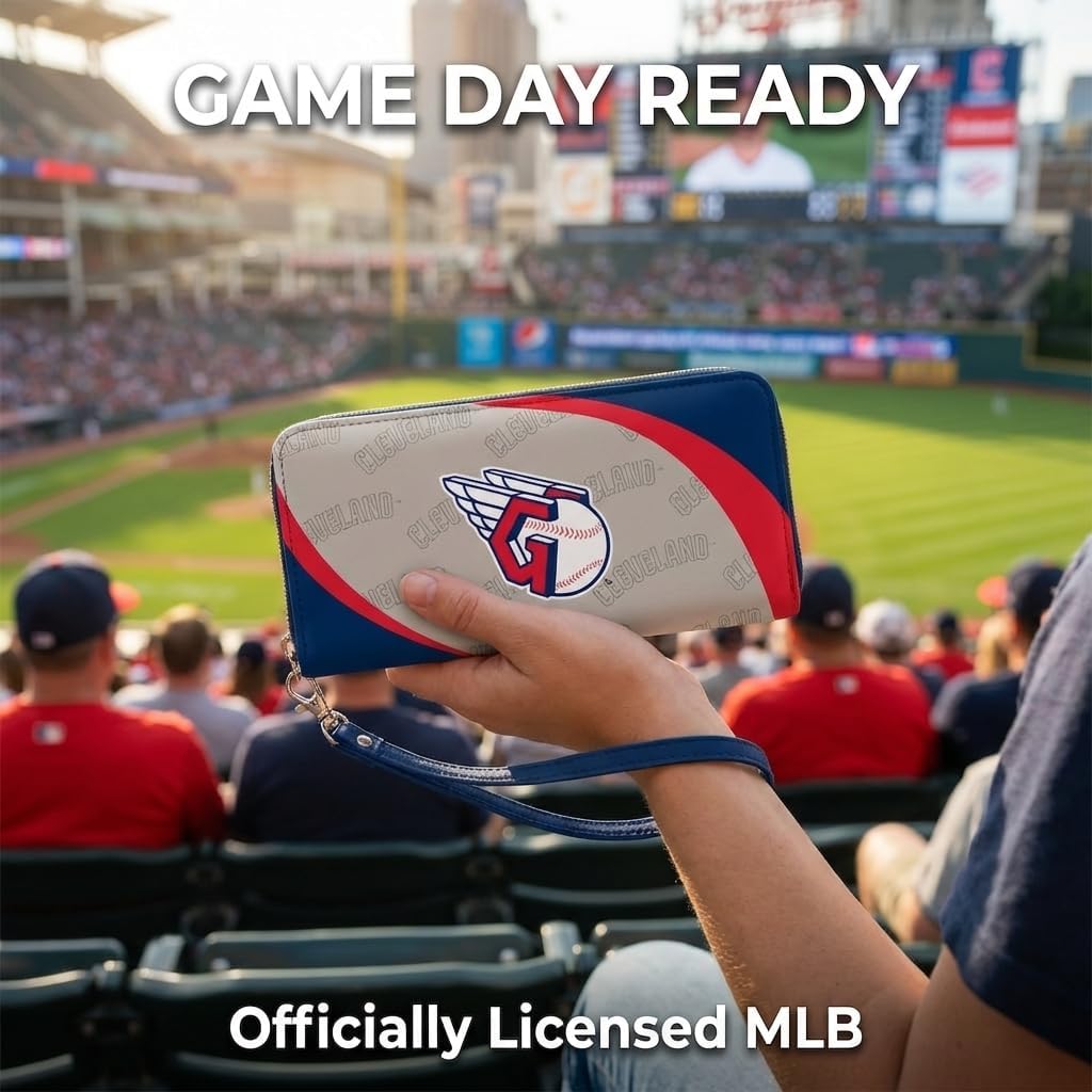 Littlearth MLB Cleveland Guardians Curve Zip Organizer Wallet, Wristlet and Wallet in One, Team Color, 8 x 4 x 1 Inches
