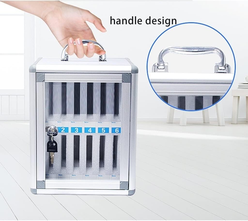 Portable Cell Phone Storage Box with 36 Slots - Wall Mounted Mobile Phone Locker for Classroom, Office, Gym - Sleek Silver Design, Secure & Organized Solution