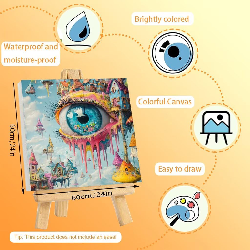 Malowanie według numerów dla dorosłych oczy 2 DIY malowanie według numerów z ramką, abstrakcyjne zestawy farb według numerów z pędzlami i pigmentem akrylowym, rękodzieło dla dorosłych prezent dla