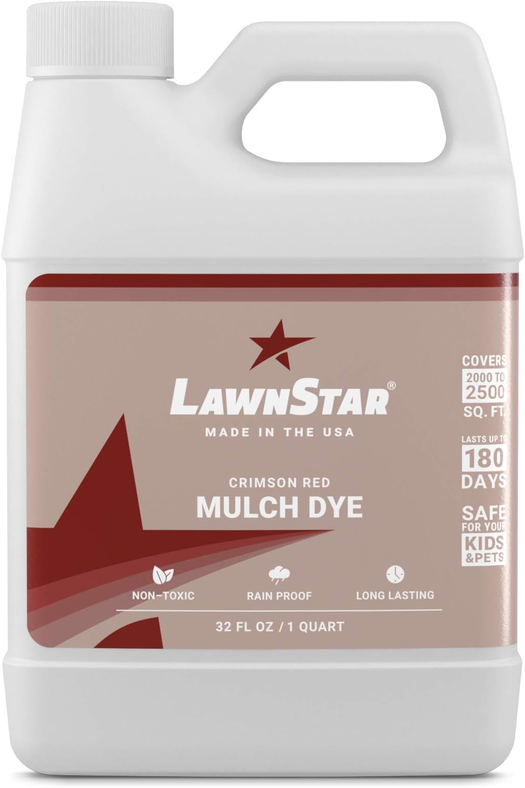 LawnStar Red Mulch Paint, 32 fl. oz. - Makes Faded, Colorless Mulch Look New Again - Cost Effective, Eco-Friendly Dye Solution for Old Mulch (Covers 2,000-2,500 sq. ft.)
