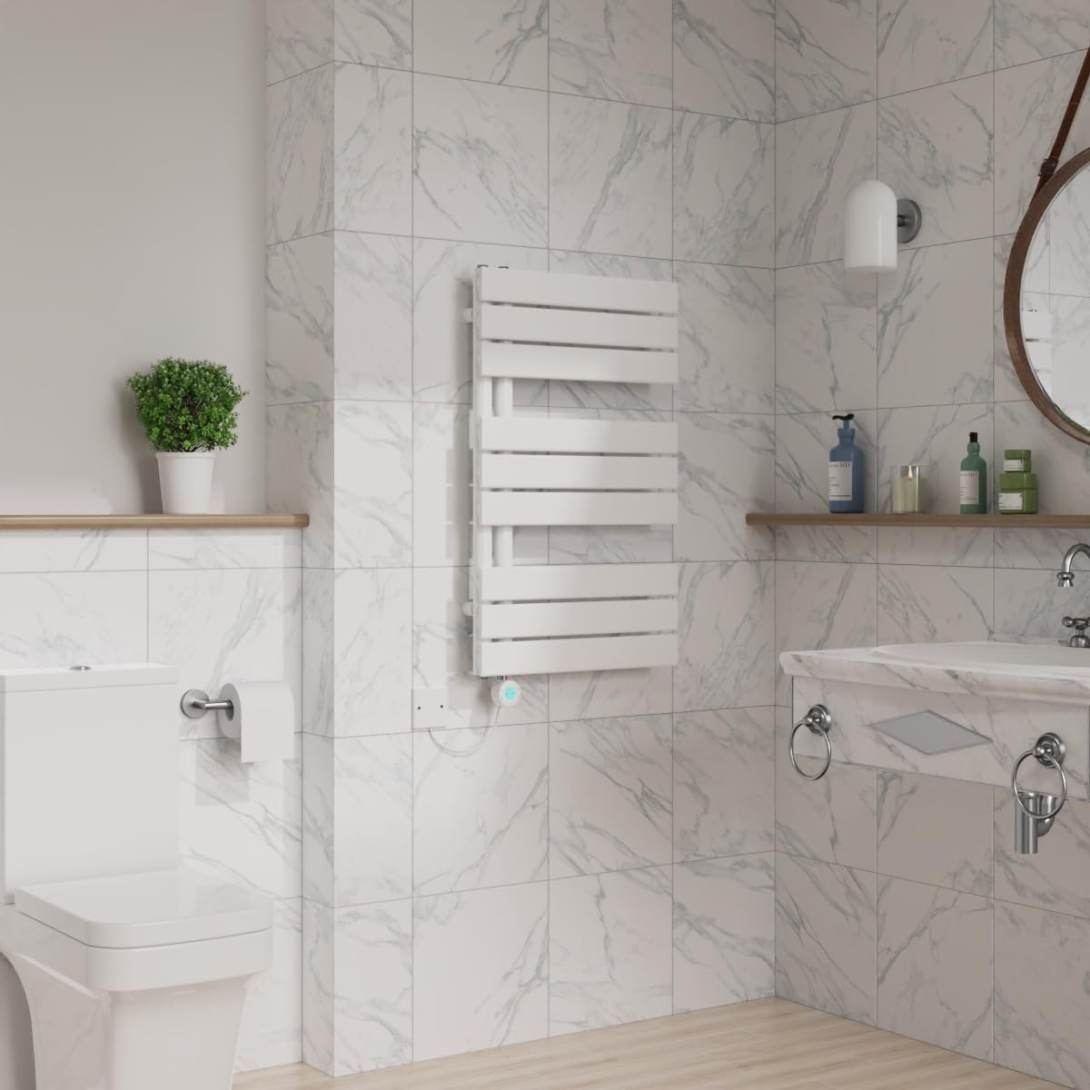 Warmehaus WiFi Electric Towel Rail Timer Flat Panel 826x500mm White — image 1
