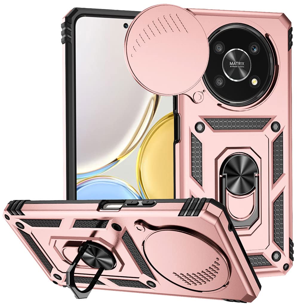 Custodia SEAHAI Per Honor Magic4 Lite 4G/5G Con Protezione Fotocamera Scorrevole, Antiurto Militare E Anello Supporto, Colore Rosso