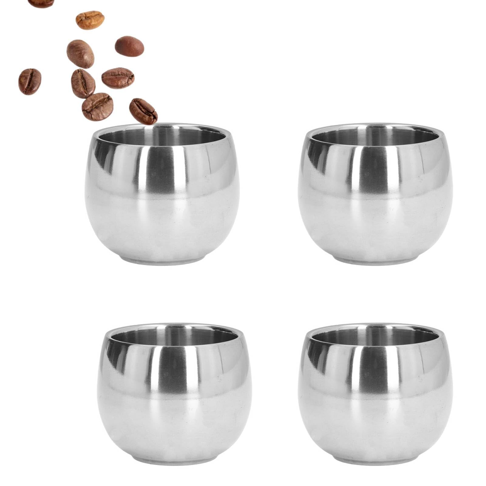 4 Edelstahl Espressotassen – Doppelwandig Isoliert, 150ml, Grifflos, Perfekt Für Camping, Reisen & Zuhause, Spülmaschinengeeignet