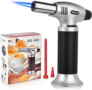 Butane Torch, Professional Culinary Torch Lighter, Blow Torch Refillable Portable, Kitchen Torch with Safety Lock and Adjustable Flame for Desserts BBQ Baking Camping (Butane Gas not Included)