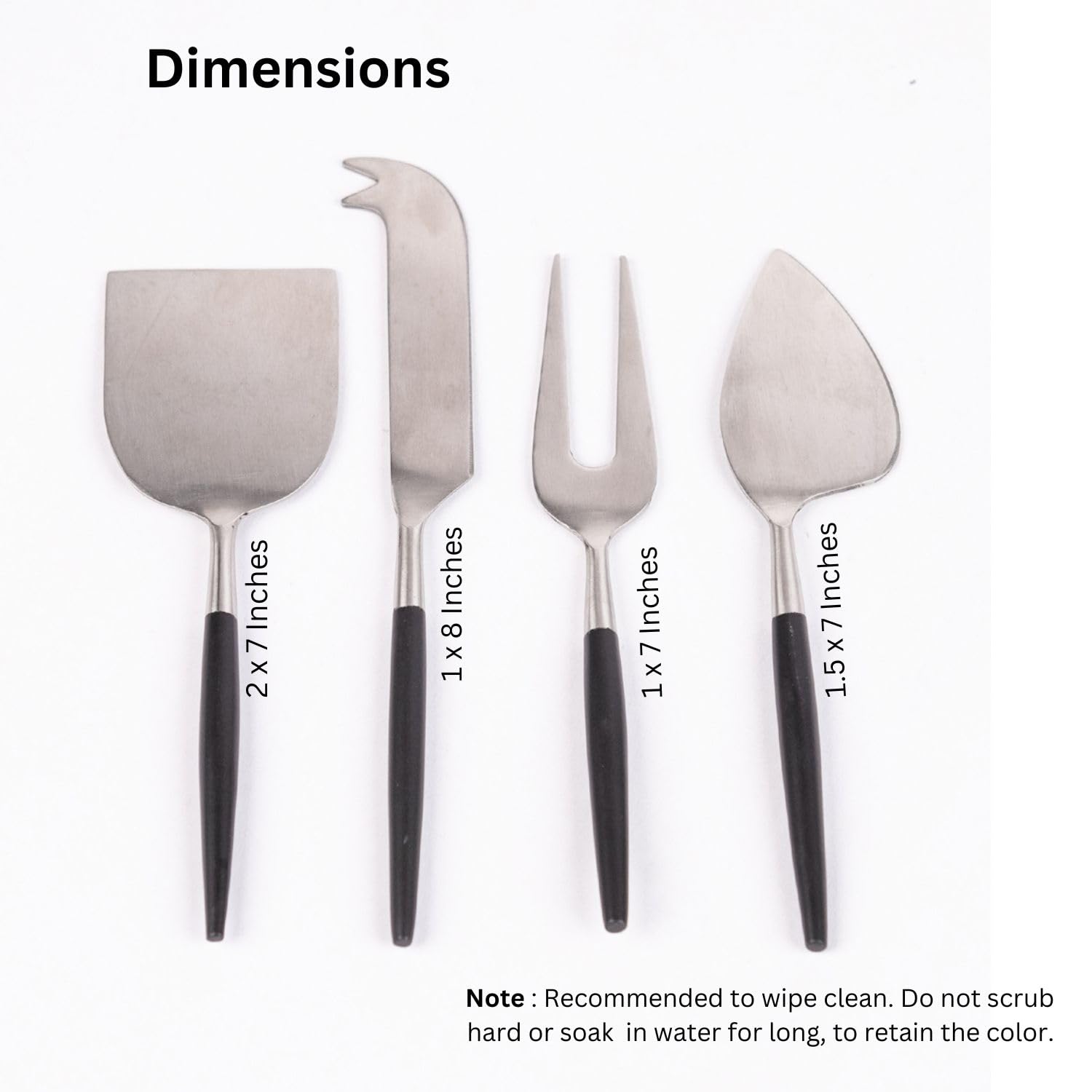 VarEesha Radiant Black Handle Silver Heads Cheese Knives Set | Set of 4 Pieces Cheese Knives, Stainless Steel Cheese Spreader,Slicer,Prongs,Fork 4