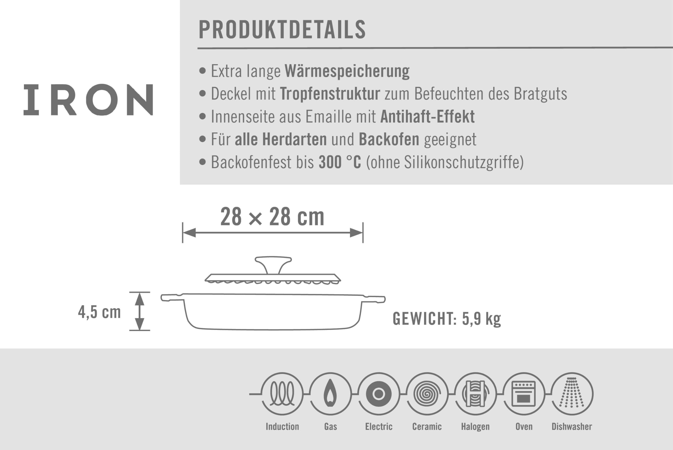 Poêle Grill Carrée Woll Diamond Lite – 28x28cm, Revêtement Diamant Anti-adhésif, Manche Amovible | Pour Plaques (sauf Induction)