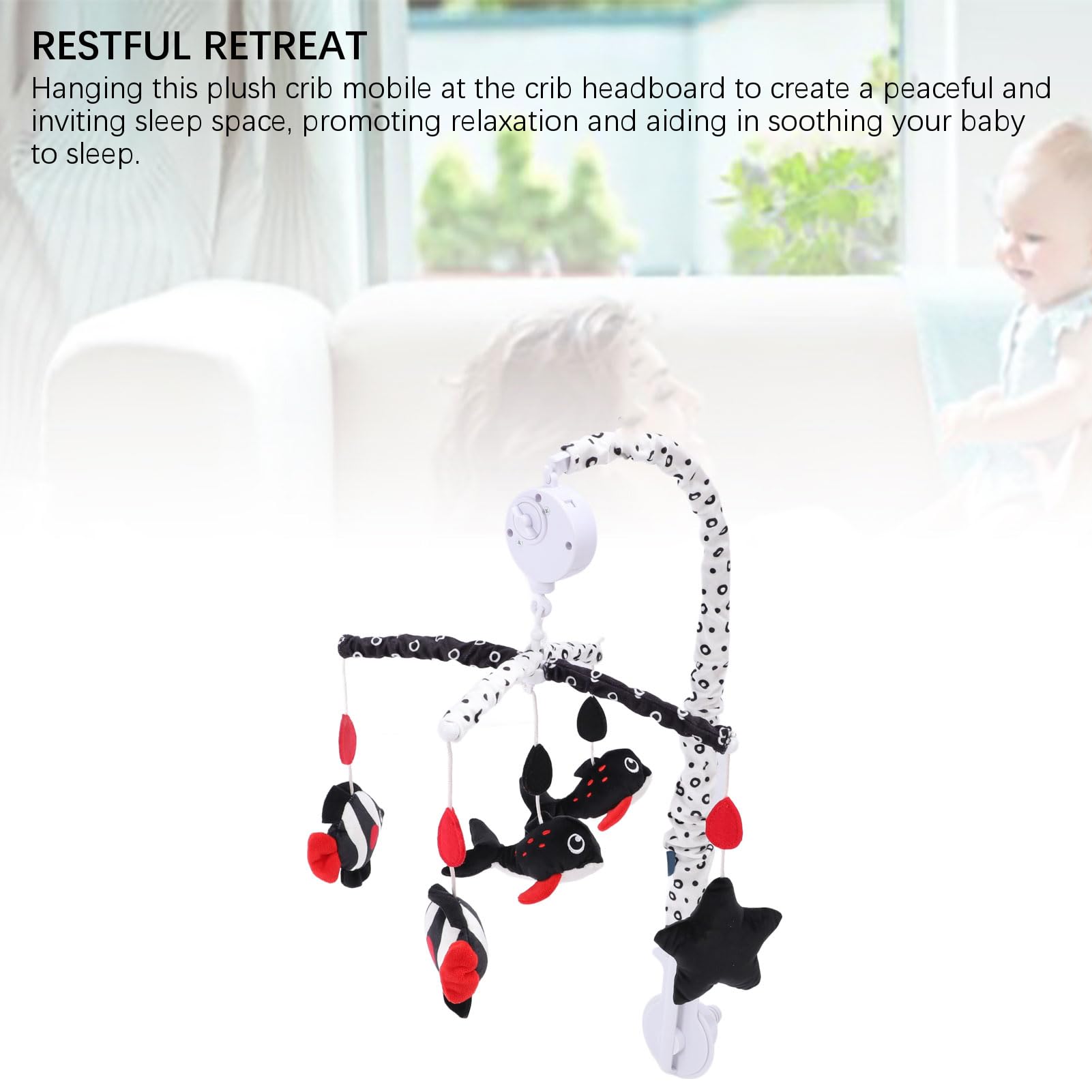 Babybett-Mobile-Spielzeug aus Weichem Plüsch mit Spieluhr, Kontrastreiche Farben, Ansprechendes Design für Kleinkinder, 1 Einheit (Ozean)