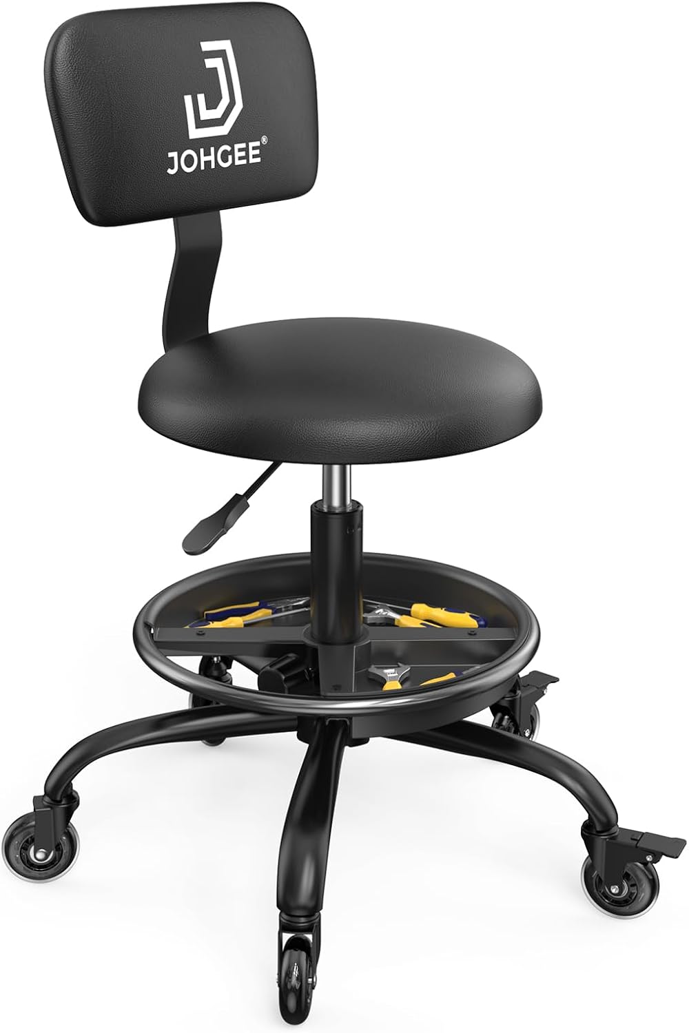 Rolling Shop Stool with Wheels for Garage, Mechanics Stool Chair