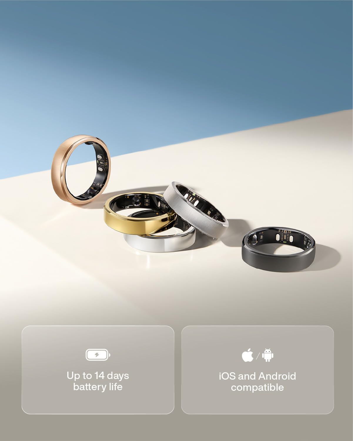 RingConn Gen 3, Primer Anillo Inteligente del Mundo con Tendencias Vasculares, Sin Suscripción, Alertas por Vibración, Sueño, Fitness, Frecuencia Cardíaca, 14 Días de Batería(10, Oro Real)
