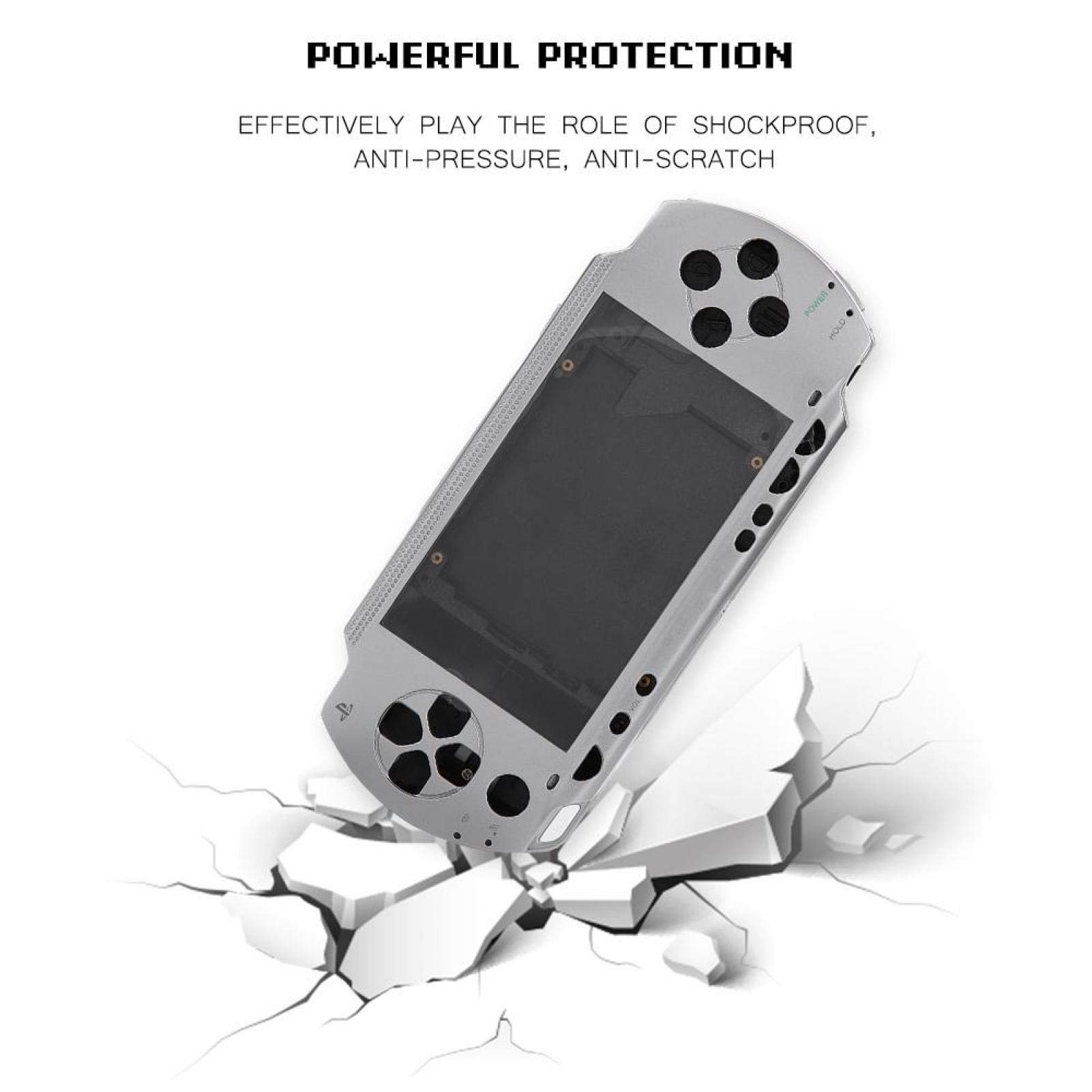 Gind Carcasa de Juego PSP1000, Todos los enchufes reservados Carcasa de Repuesto de PSP 1000 fácil de Cambiar, el diseño de Apariencia es novedoso para la Carcasa(Silver)