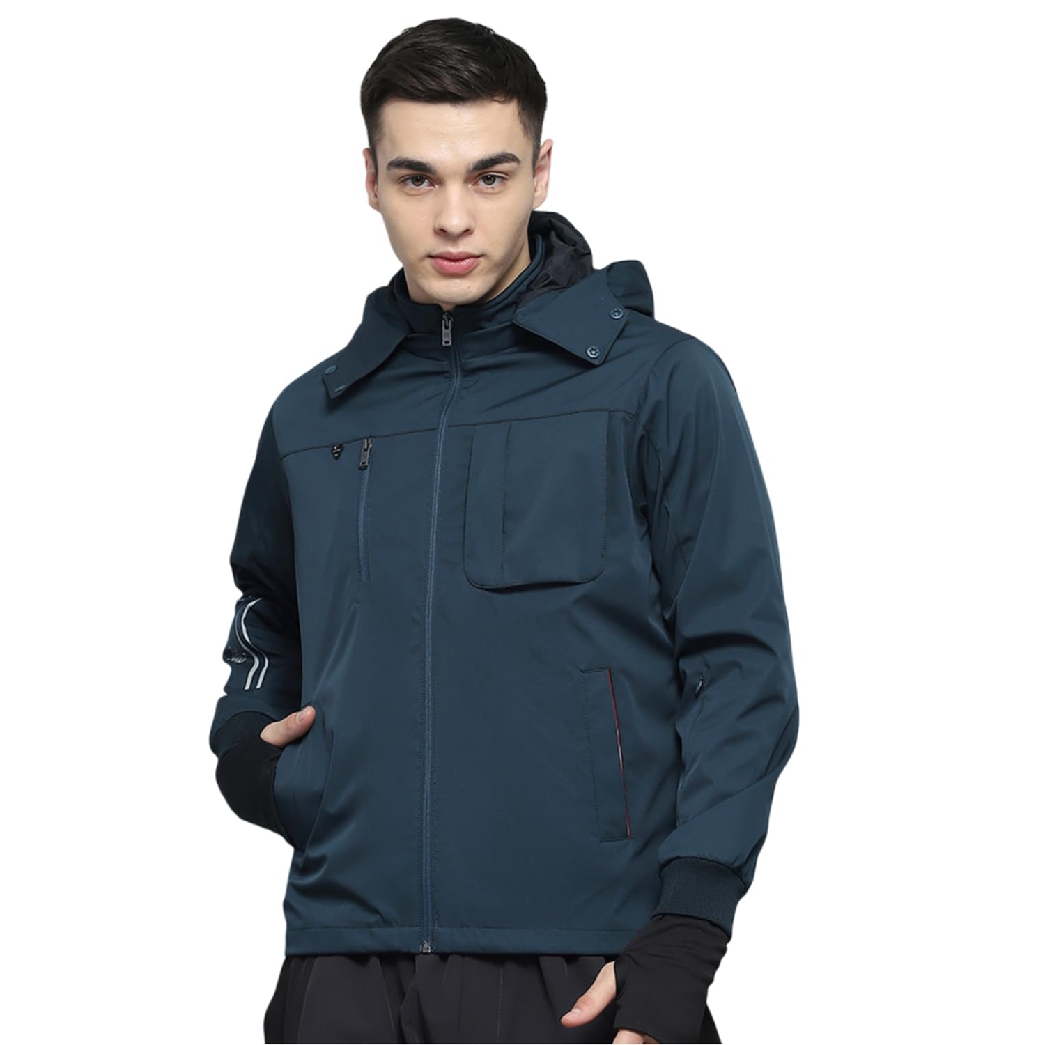 monte carlo Mens Solid Teal Detachable Hood Full Sleeve Jacket-picture-32